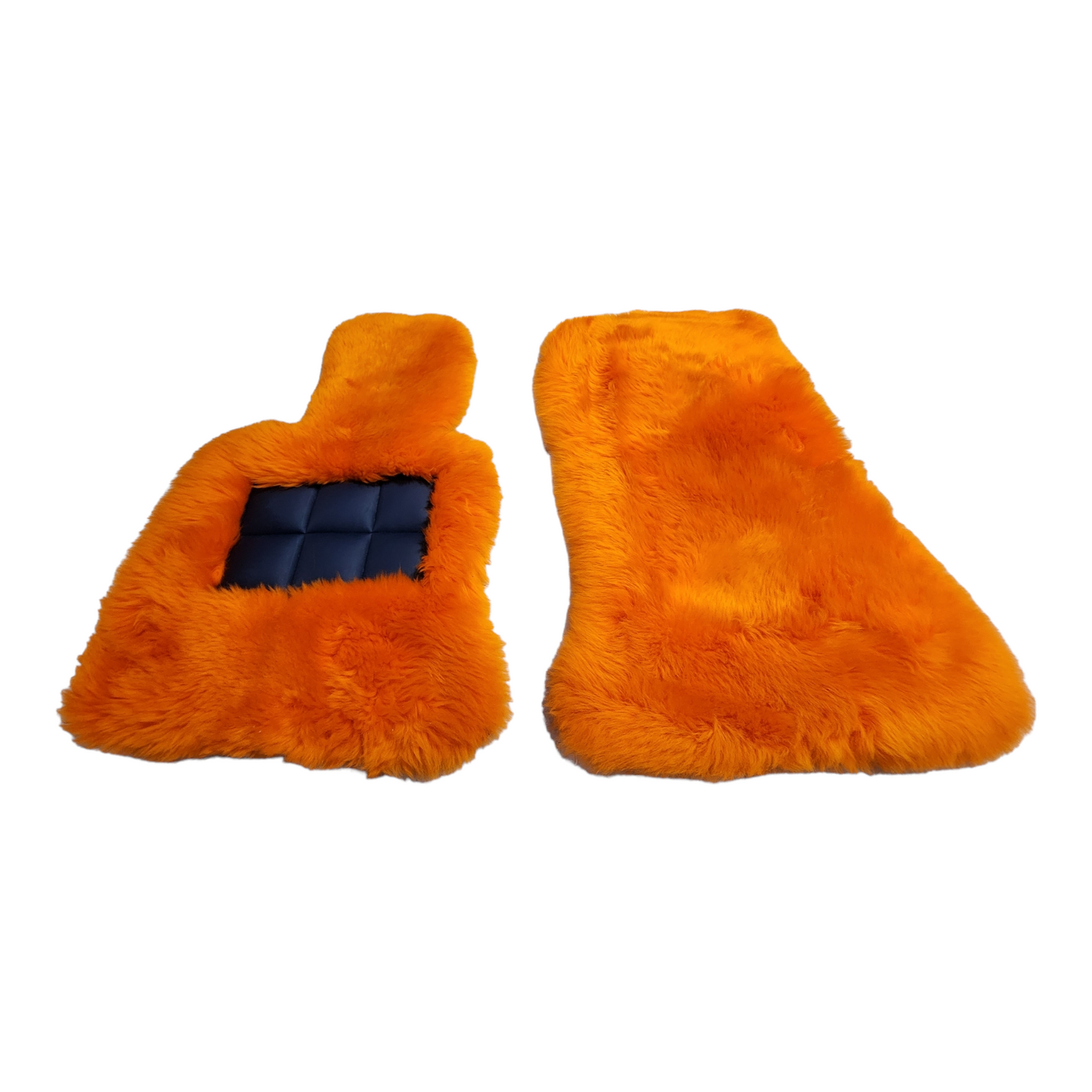 Orange Genuine Sheepskin Floor Mats Shown in Extra Plush Black 2 Inch Thickness