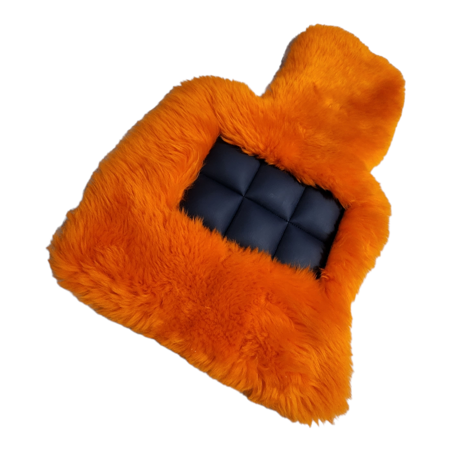 Orange Genuine Sheepskin Floor Mats Shown in Extra Plush Black 2 Inch Thickness