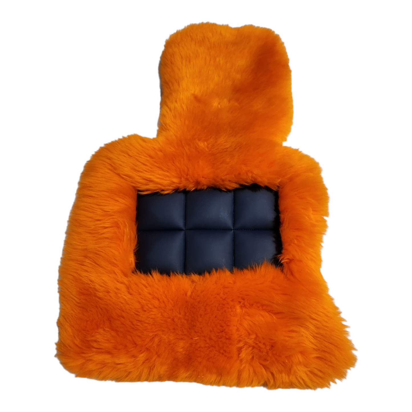 Orange Genuine Sheepskin Floor Mats Shown in Extra Plush Black 2 Inch Thickness