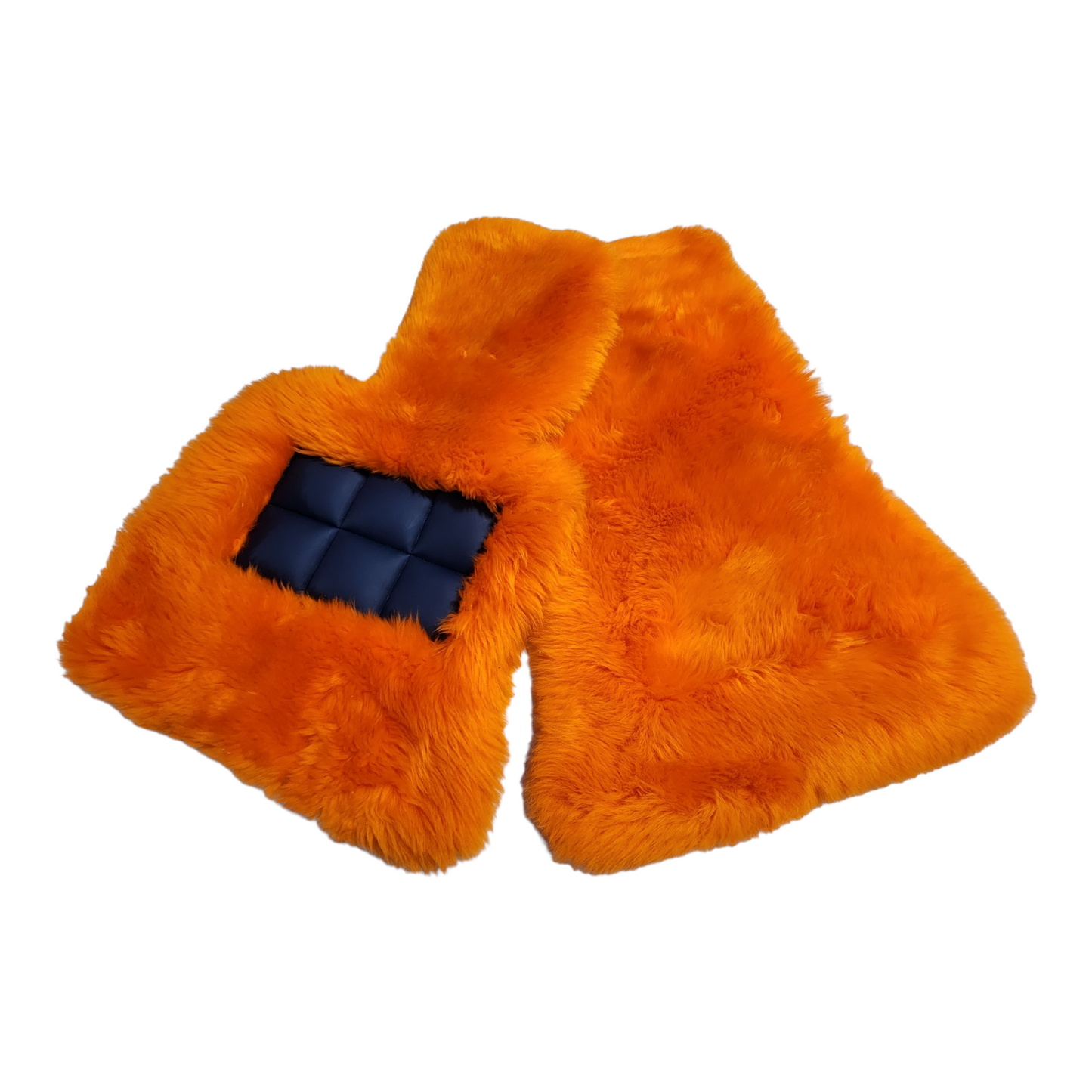 Orange Genuine Sheepskin Floor Mats Shown in Extra Plush Black 2 Inch Thickness