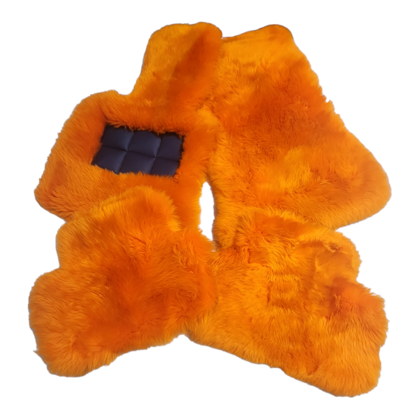 Orange Genuine Sheepskin Floor Mats Shown in Extra Plush Black 2 Inch Thickness