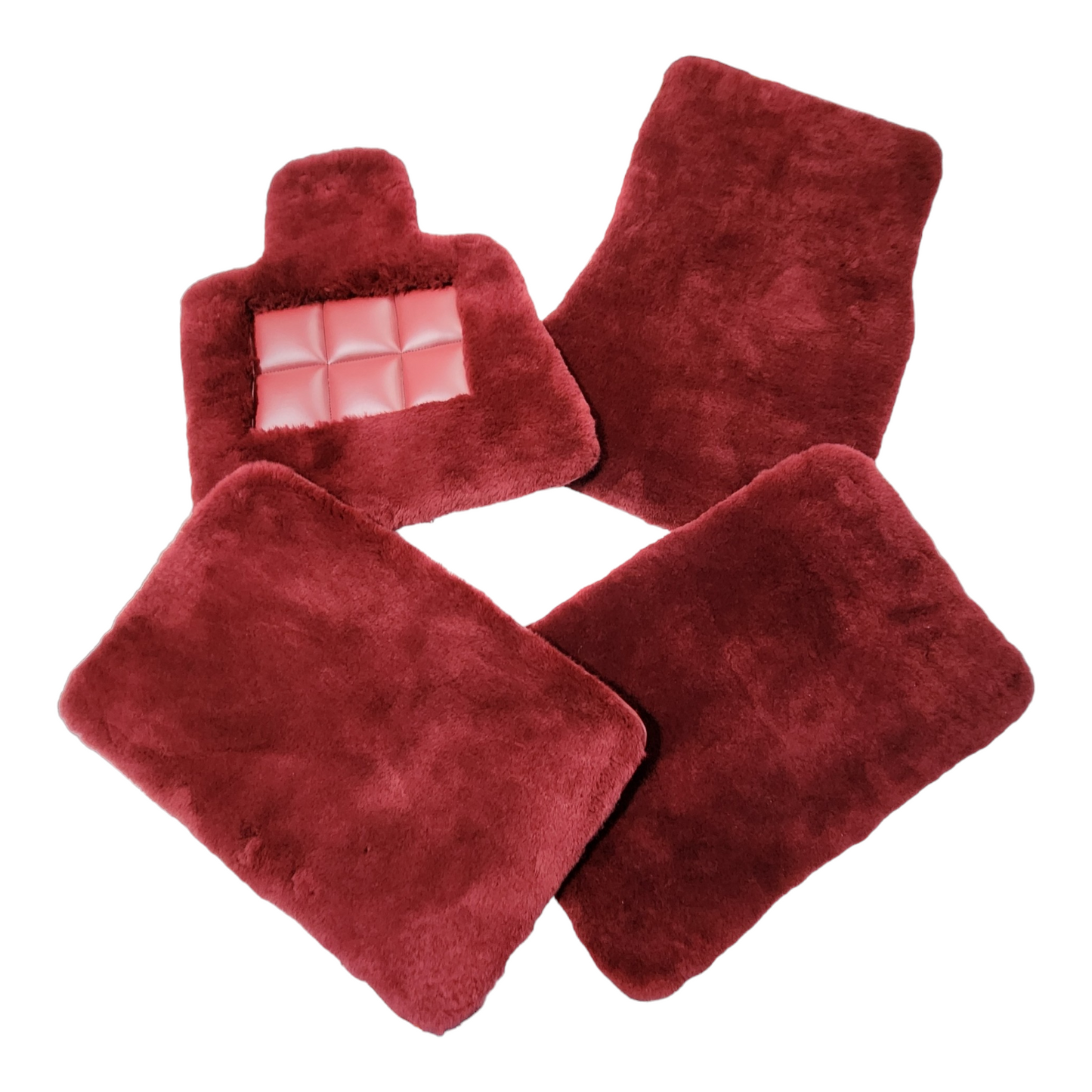 Genuine Dark Red Sheepskin 1 Inch Floor Mats for Rolls Royce Cullinan