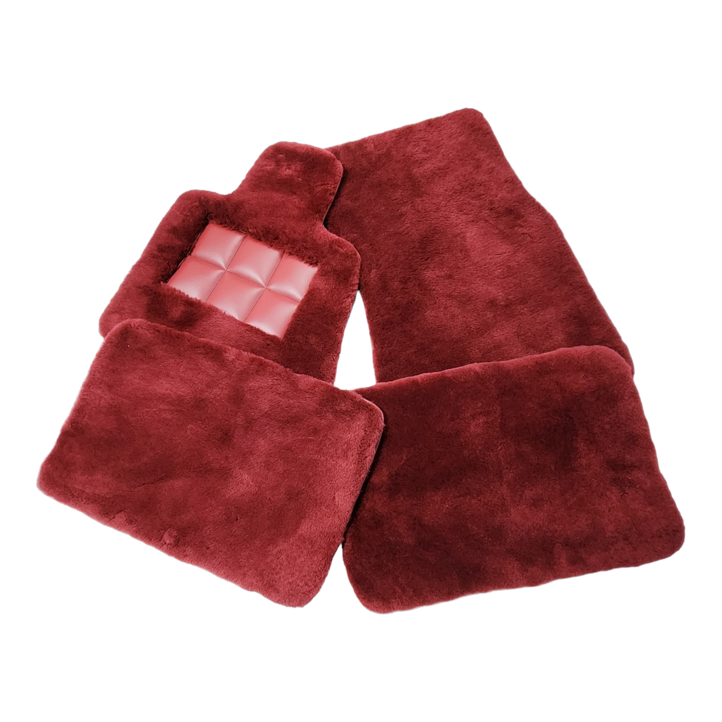 Genuine Dark Red Sheepskin 1 Inch Floor Mats for Rolls Royce Cullinan