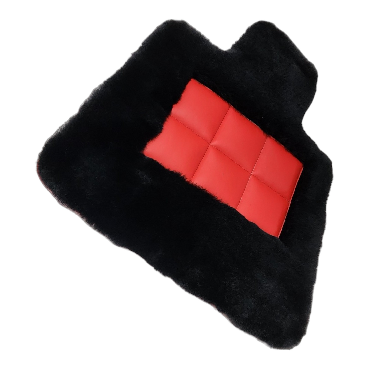 Black Genuine Sheepskin Floor Mats Plush 1 Inch Thickness with Colored Heelpad