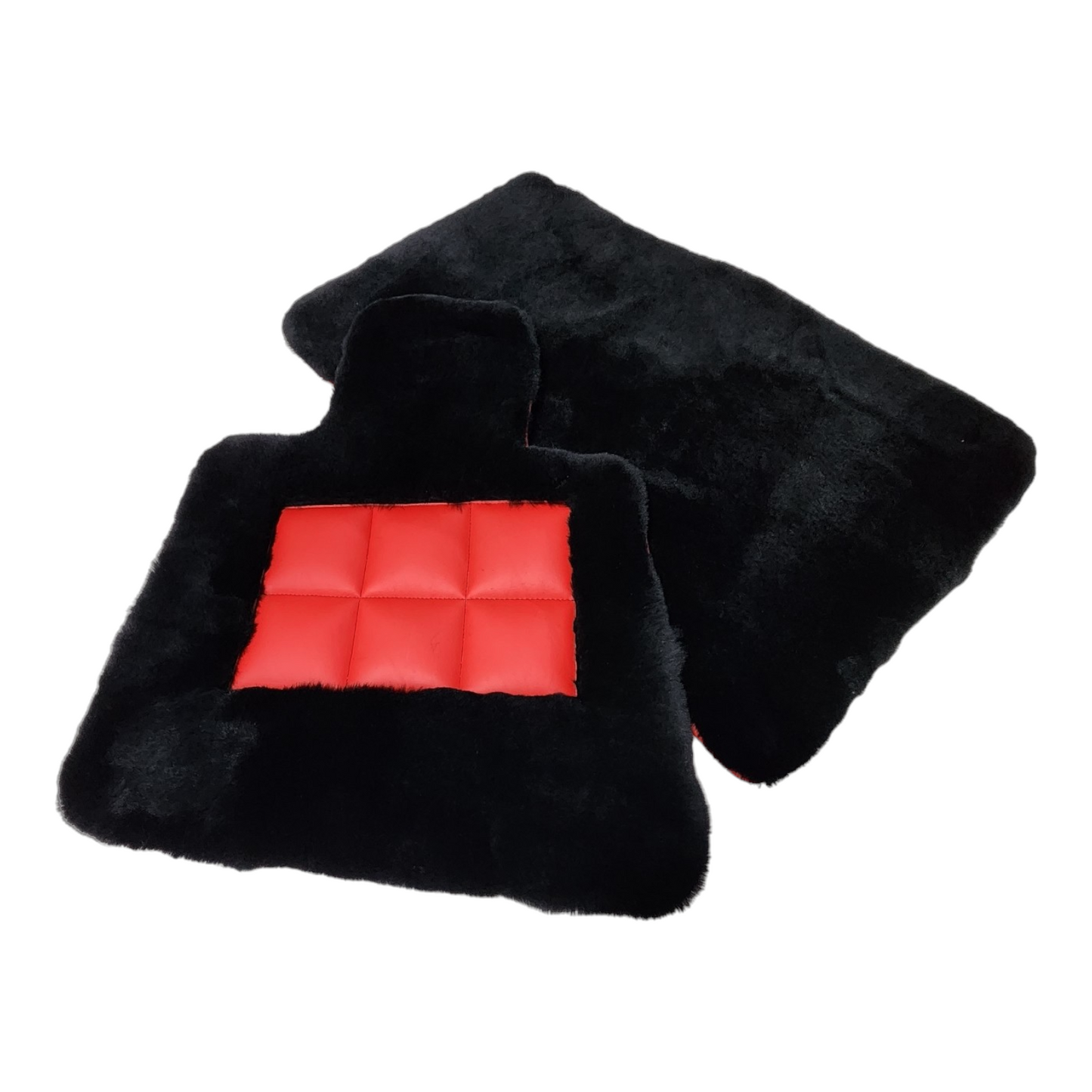 Black Genuine Sheepskin Floor Mats Plush 1 Inch Thickness with Colored Heelpad