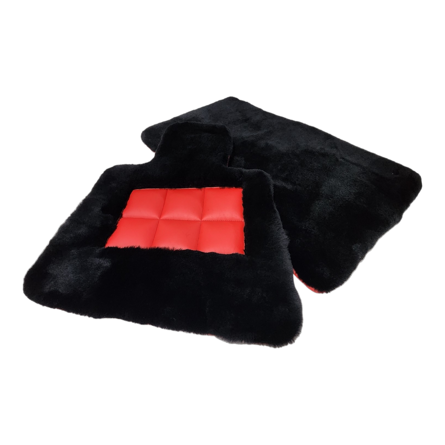 Black Genuine Sheepskin Floor Mats Plush 1 Inch Thickness with Colored Heelpad
