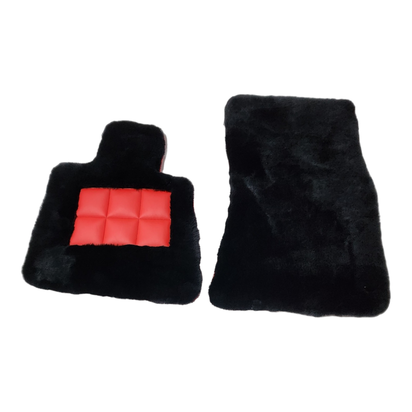 Black Genuine Sheepskin Floor Mats Plush 1 Inch Thickness with Colored Heelpad