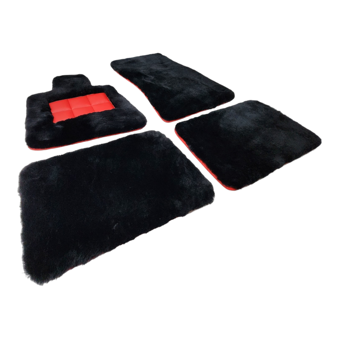 Black Genuine Sheepskin Floor Mats Plush 1 Inch Thickness with Colored Heelpad