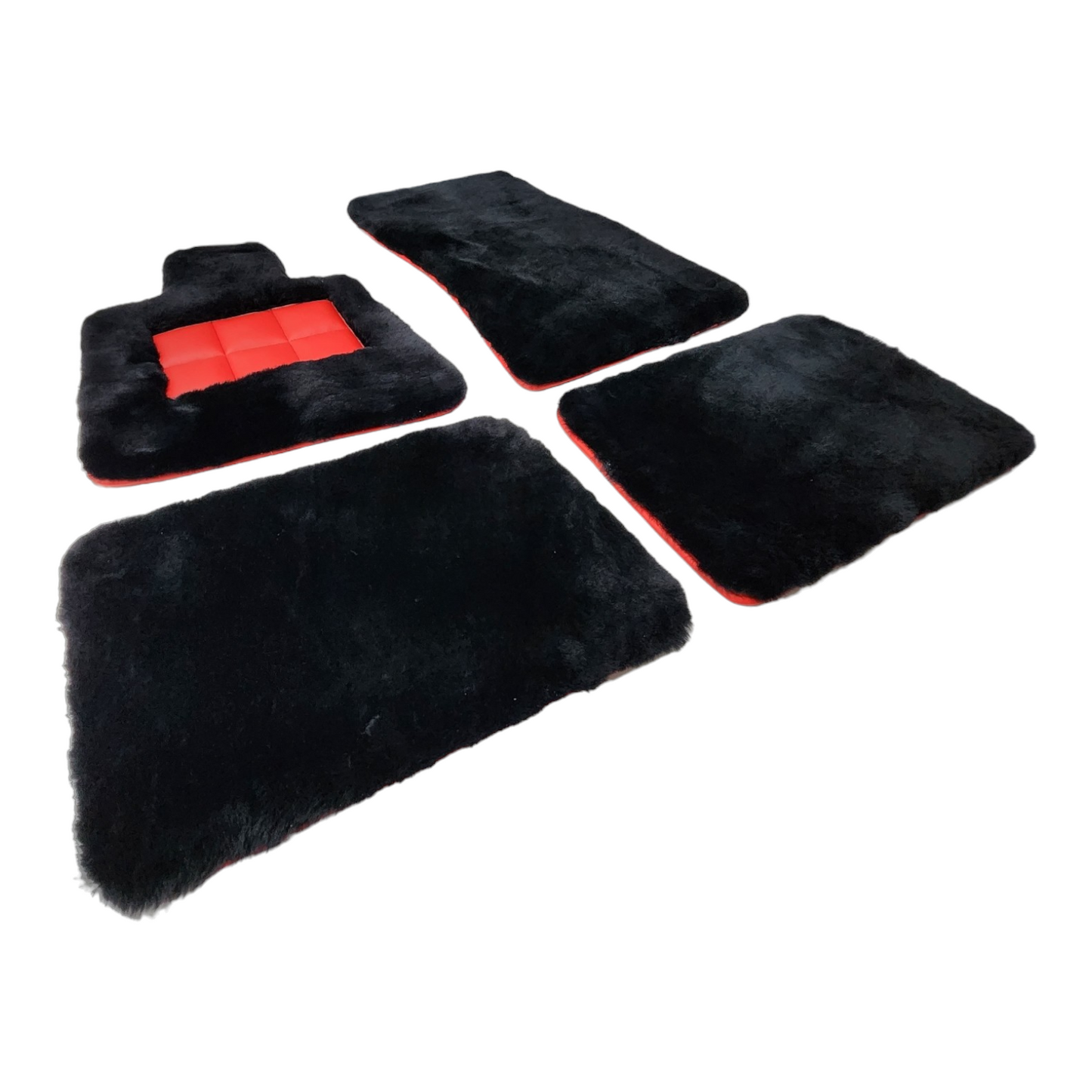Black Genuine Sheepskin Floor Mats Plush 1 Inch Thickness with Colored Heelpad