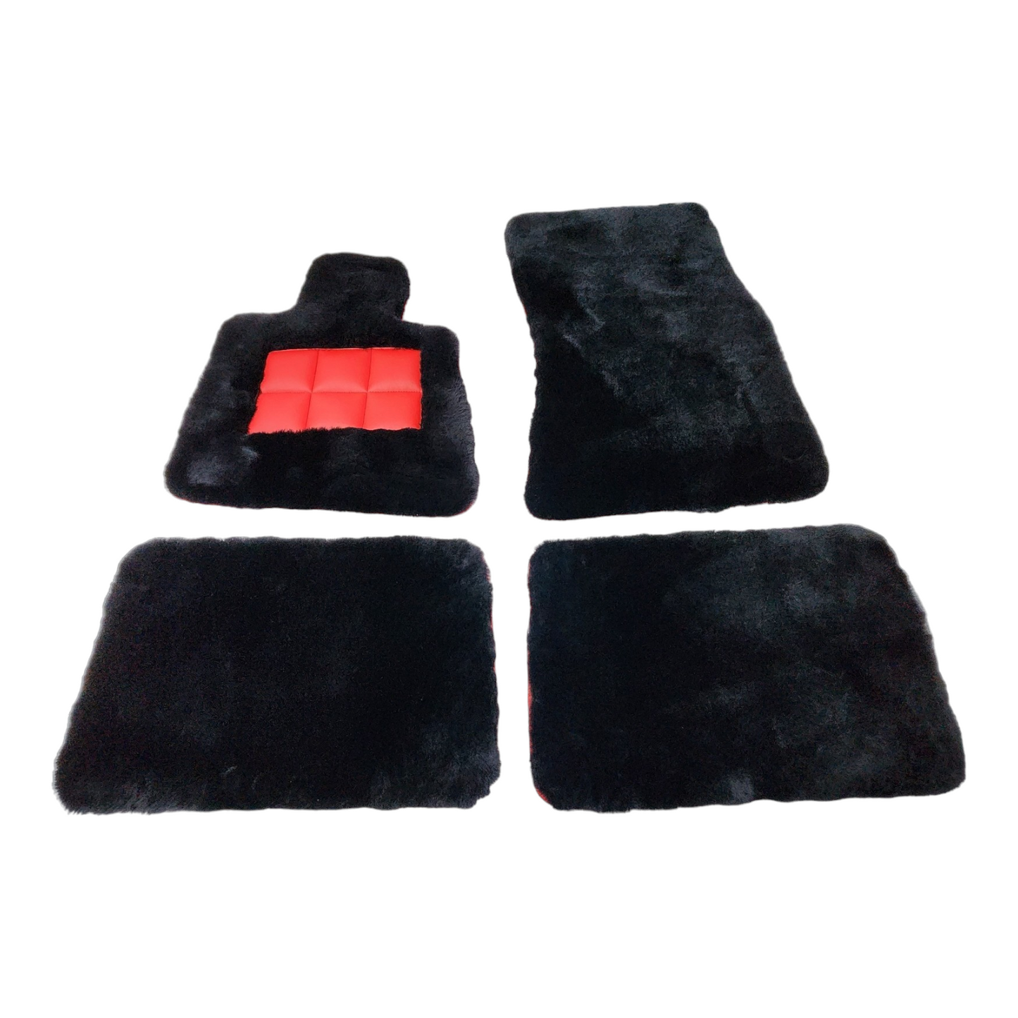 Black Genuine Sheepskin Floor Mats Plush 1 Inch Thickness with Colored Heelpad
