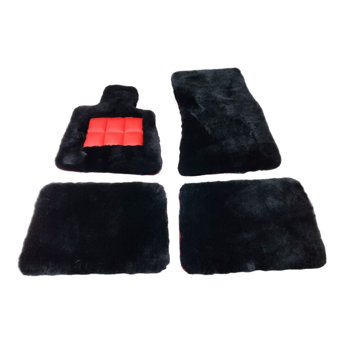 Black Genuine Sheepskin Floor Mats Plush 1 Inch Thickness with Colored Heelpad