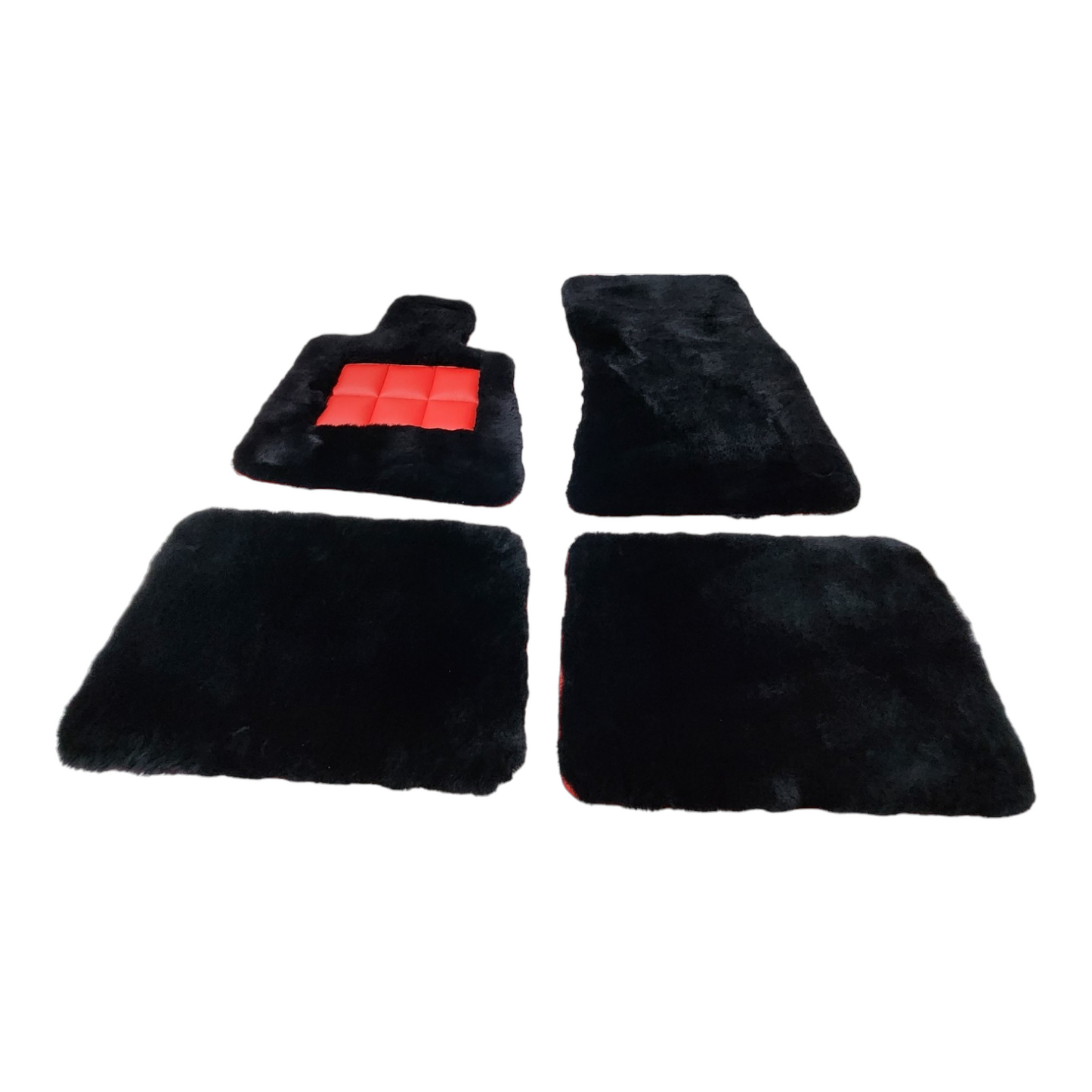 Black Genuine Sheepskin Floor Mats Plush 1 Inch Thickness with Colored Heelpad