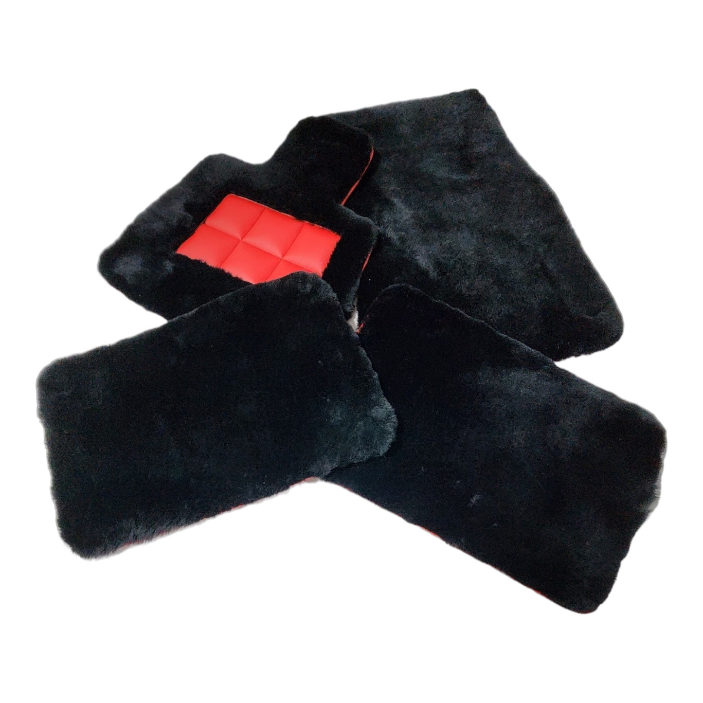 Black Genuine Sheepskin Floor Mats Plush 1 Inch Thickness with Colored Heelpad