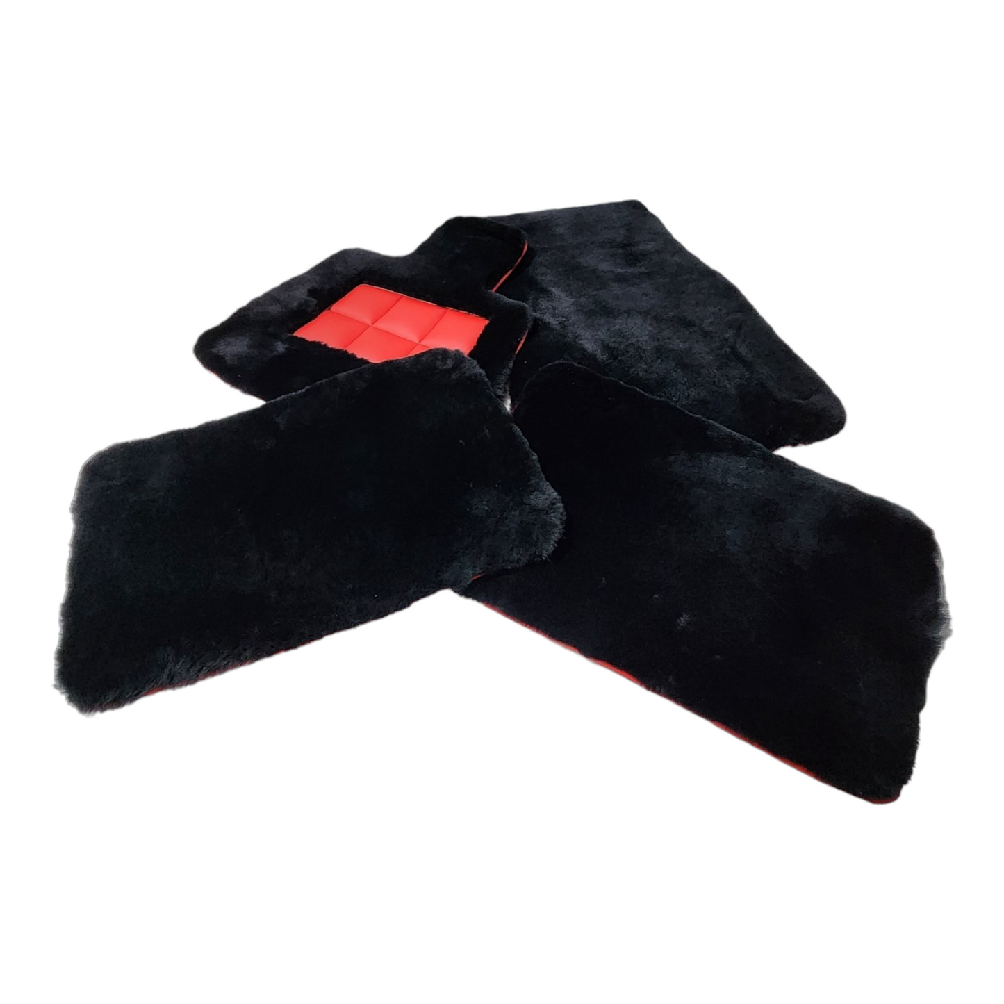 Black Genuine Sheepskin Floor Mats Plush 1 Inch Thickness with Colored Heelpad