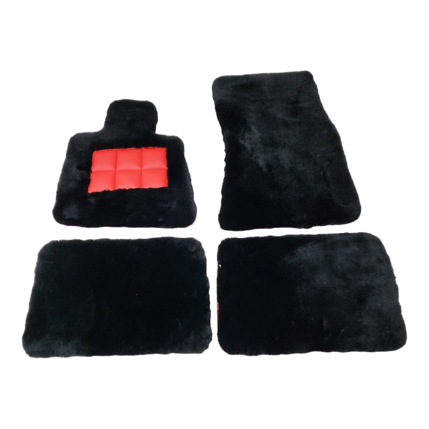 Black Genuine Sheepskin Floor Mats Plush 1 Inch Thickness with Colored Heelpad