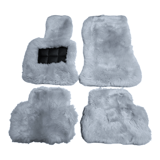 Gray Long Wool Black Sheepskin Car Floor Mats for Rolls Royce - Cullinan, Ghost, Phantom, Wraith, Dawn, Spectre