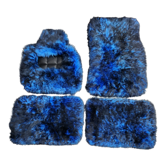 Mogul Mats Multi Color Sheepskin Floor Mats Shown in Blue w/ Black Tips