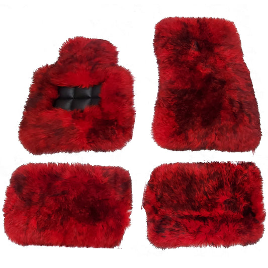 Mogul Mats Multi Color Sheepskin Floor Mats Shown in Red w/ Black Tips
